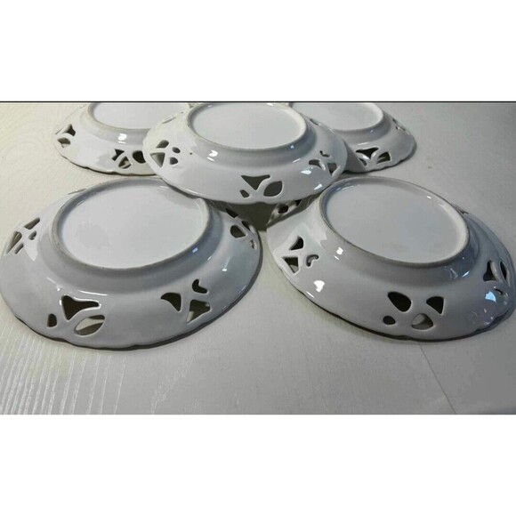 Set Of 5 Fruit design handpainted 7" Plates w/ lattice gold rim - Picture 2 of 4